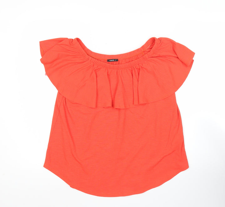 Roman Women’s Orange Off Shoulder Ruffle Blouse Size 10