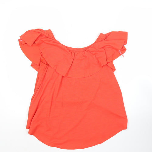 Roman Women’s Orange Off Shoulder Ruffle Blouse Size 10
