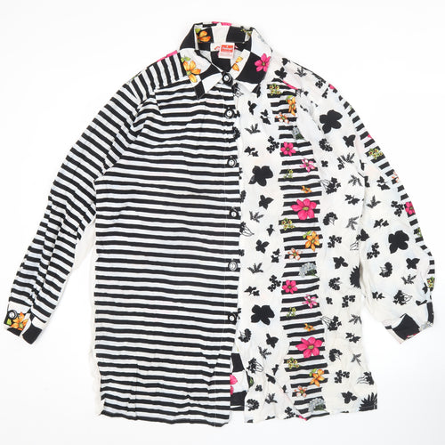 Triumph International Womens Black White Pink Floral Stripe Button Up Shirt Size 10