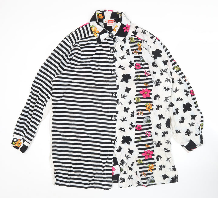 Triumph International Womens Black White Pink Floral Stripe Button Up Shirt Size 10