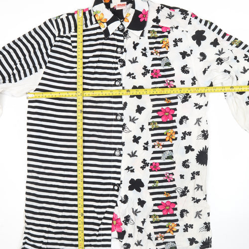 Triumph International Womens Black White Pink Floral Stripe Button Up Shirt Size 10
