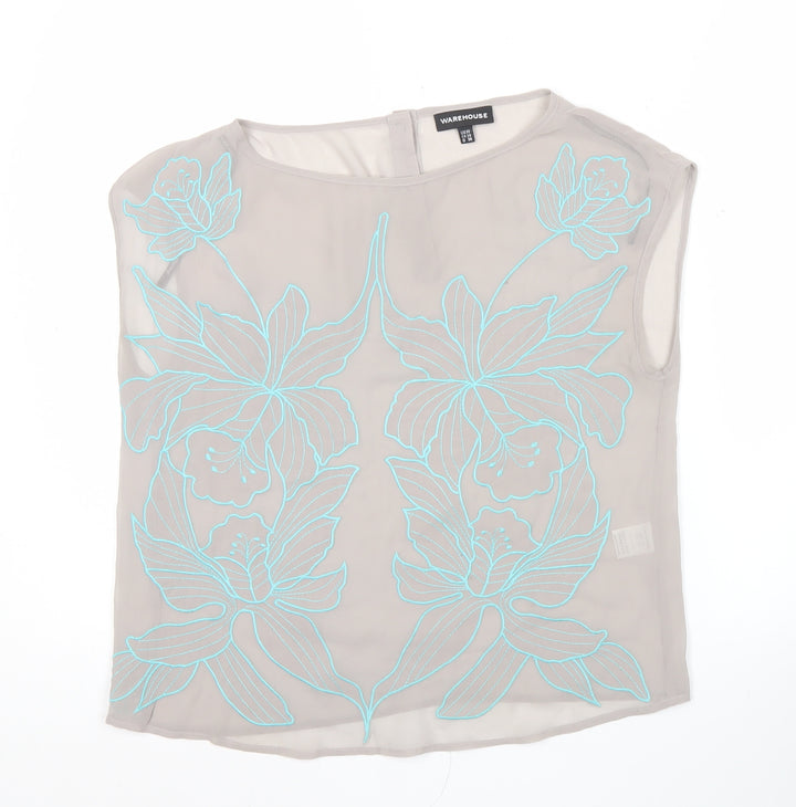 Warehouse Women’s Beige Floral Embroidered Sleeveless Blouse Size 10