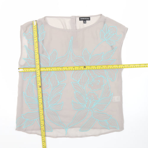 Warehouse Women’s Beige Floral Embroidered Sleeveless Blouse Size 10