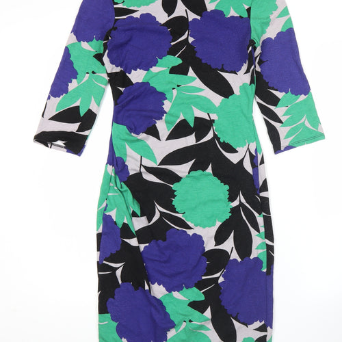 Phase Eight Womens Multicoloured Floral Dress Size 10 Sheath 3/4 Sleeve
