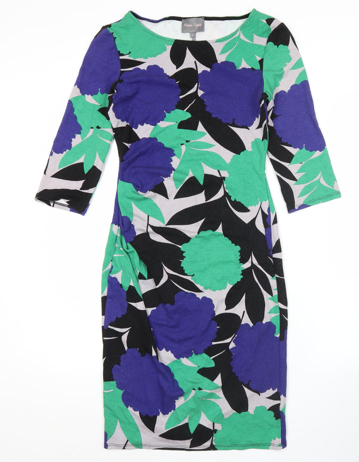 Phase Eight Womens Multicoloured Floral Dress Size 10 Sheath 3/4 Sleeve