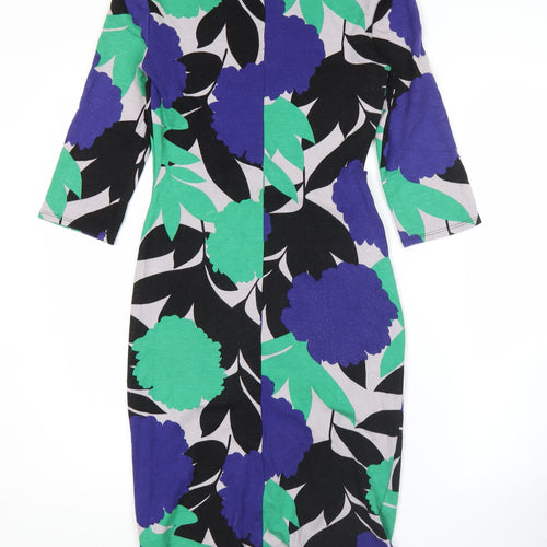 Phase Eight Womens Multicoloured Floral Dress Size 10 Sheath 3/4 Sleeve