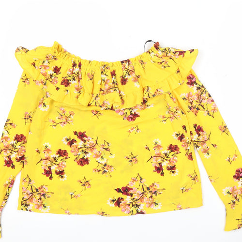 H&M Women’s Yellow Floral Ruffle Off Shoulder Blouse Size 6