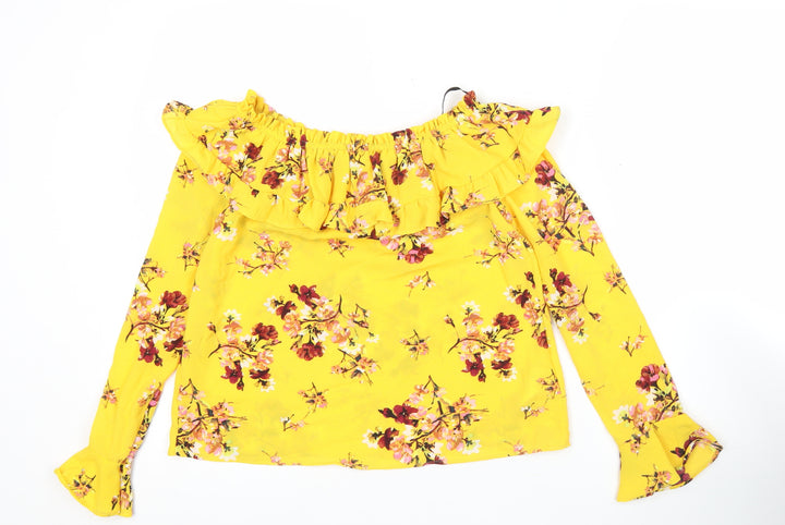 H&M Women’s Yellow Floral Ruffle Off Shoulder Blouse Size 6