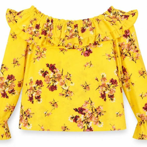 H&M Women’s Yellow Floral Ruffle Off Shoulder Blouse Size 6