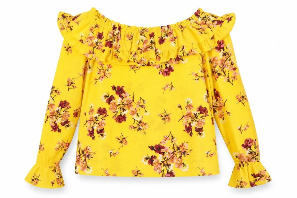 H&M Women’s Yellow Floral Ruffle Off Shoulder Blouse Size 6