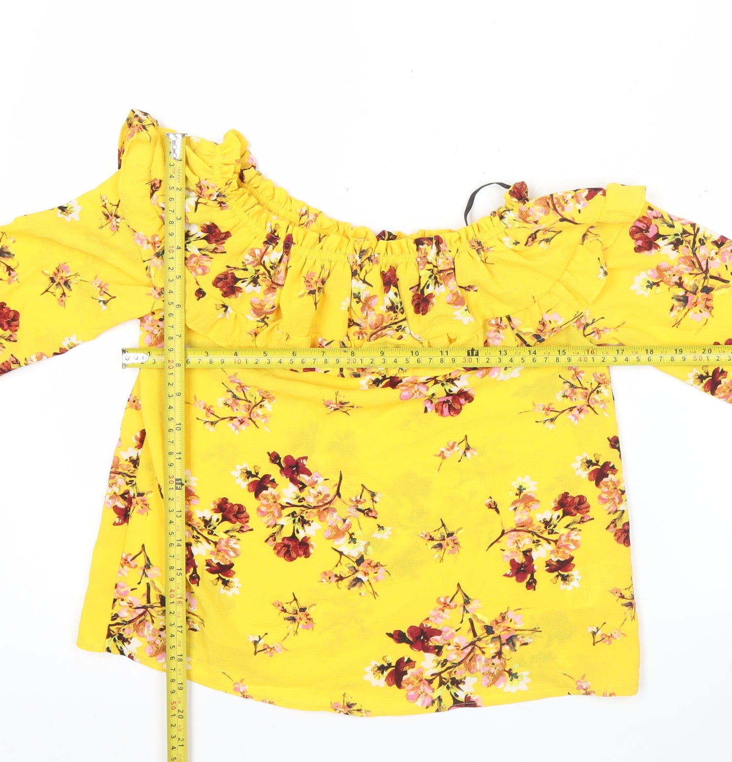 H&M Women’s Yellow Floral Ruffle Off Shoulder Blouse Size 6