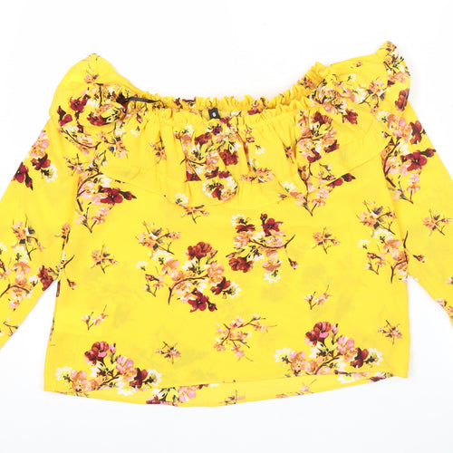 H&M Women’s Yellow Floral Ruffle Off Shoulder Blouse Size 6