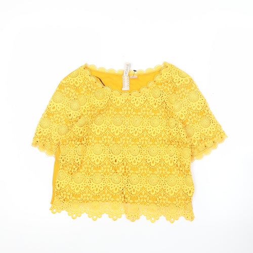 H&M Divided Women’s Yellow Lace Floral Cropped Blouse XS