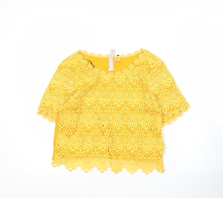 H&M Divided Women’s Yellow Lace Floral Cropped Blouse XS