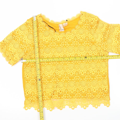 H&M Divided Women’s Yellow Lace Floral Cropped Blouse XS