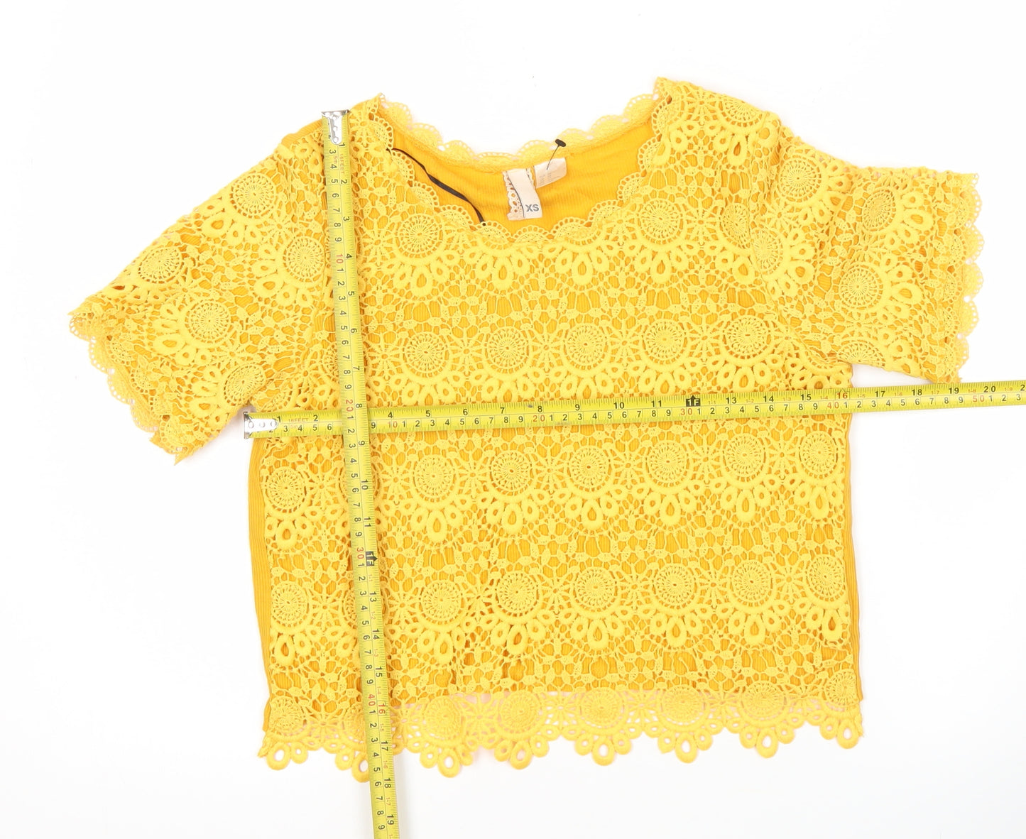 H&M Divided Women’s Yellow Lace Floral Cropped Blouse XS