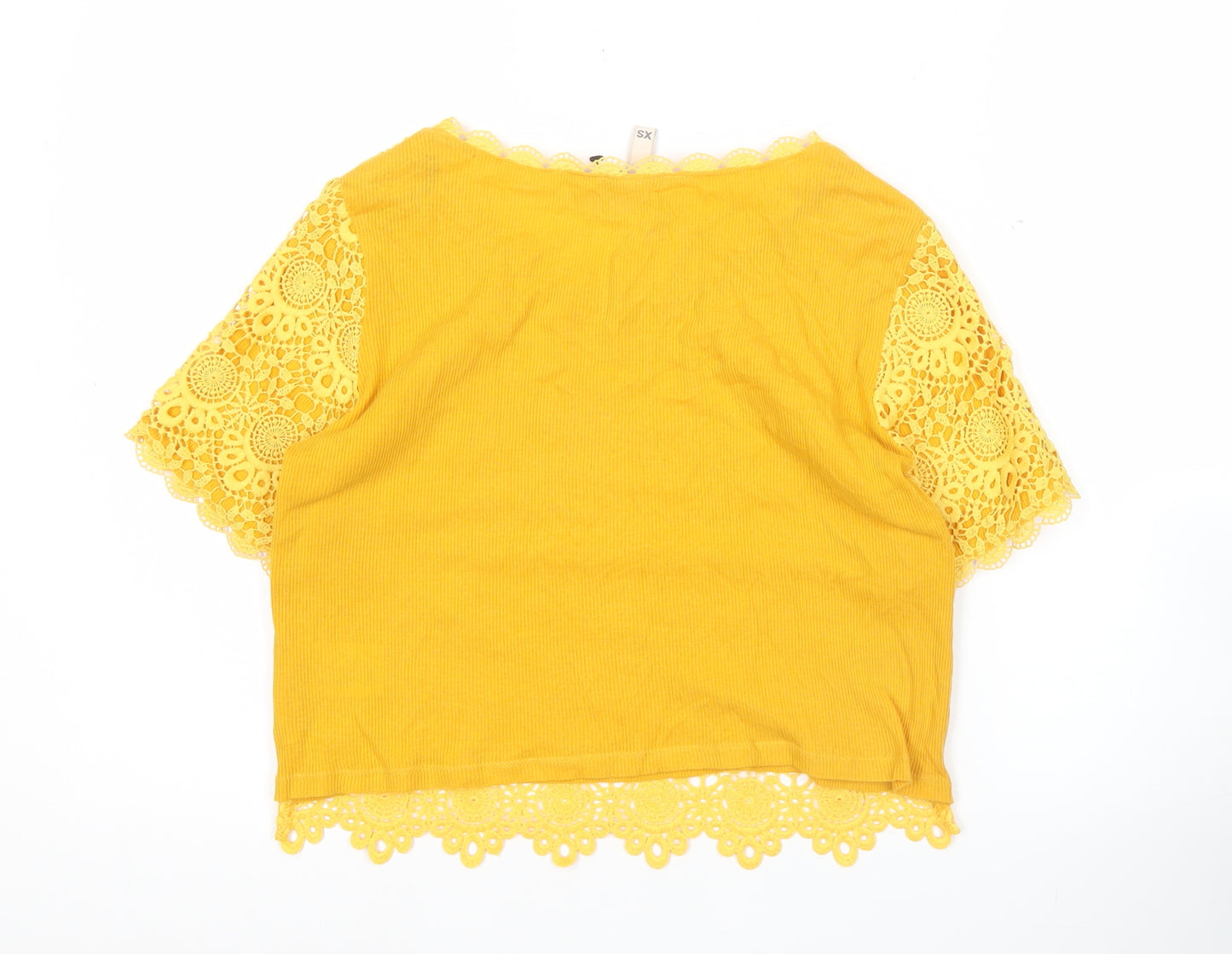 H&M Divided Women’s Yellow Lace Floral Cropped Blouse XS
