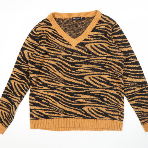 Brave Soul Womens Brown Zebra V-Neck Jumper Size S