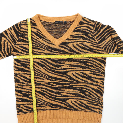 Brave Soul Womens Brown Zebra V-Neck Jumper Size S