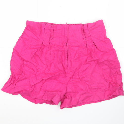 MNG Women’s Pink XL Paperbag Linen High Waisted Shorts