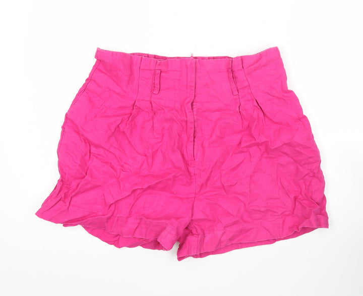 MNG Women’s Pink XL Paperbag Linen High Waisted Shorts