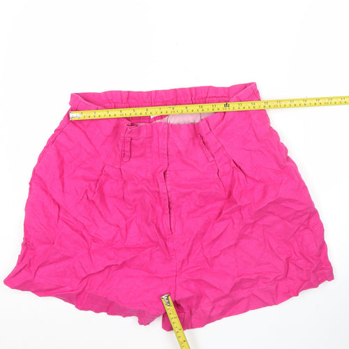 MNG Women’s Pink XL Paperbag Linen High Waisted Shorts