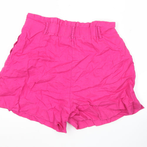MNG Women’s Pink XL Paperbag Linen High Waisted Shorts