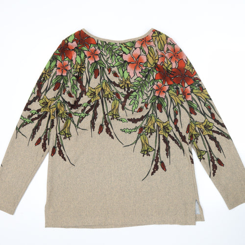 Simonton Says Womens Beige Floral Pullover Jumper M Scoop Neck Long Sleeve
