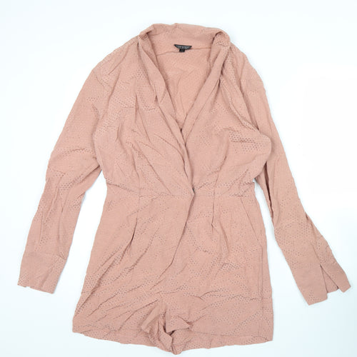 Topshop Women Pink Polka Dot Long Sleeve V-Neck Playsuit Size 10