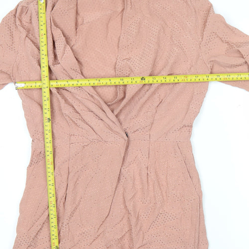 Topshop Women Pink Polka Dot Long Sleeve V-Neck Playsuit Size 10