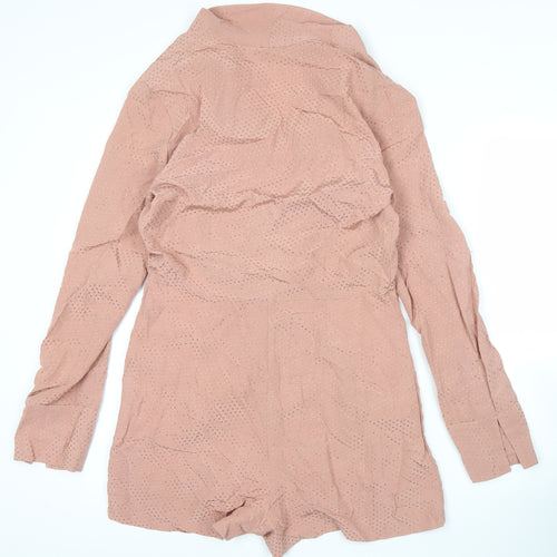 Topshop Women Pink Polka Dot Long Sleeve V-Neck Playsuit Size 10