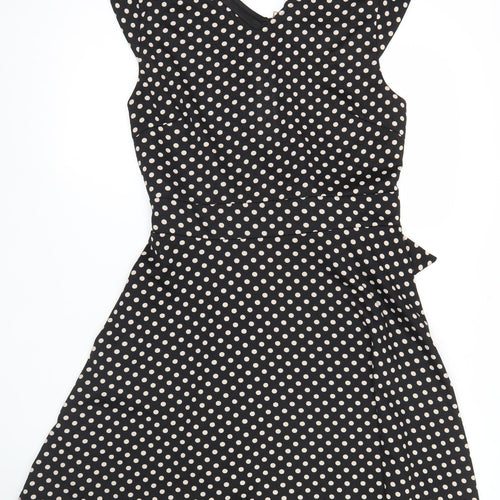 Mela London Women’s Black Polka Dot Fit & Flare Dress Size 14
