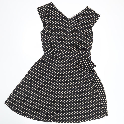 Mela London Women’s Black Polka Dot Fit & Flare Dress Size 14