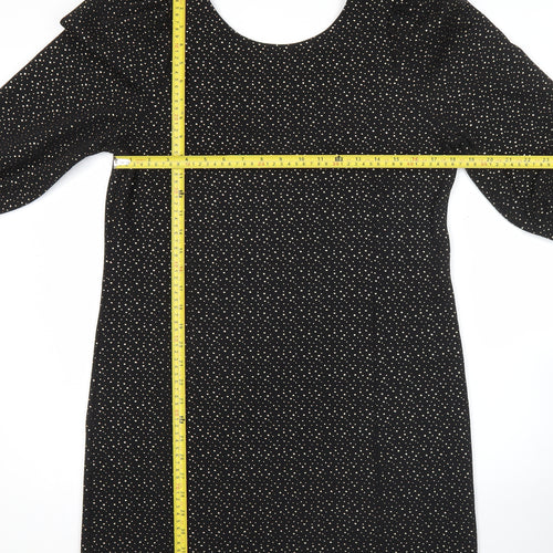 Monki Women Black Polka Dot Shift Dress Size 12 3/4 Sleeve Scoop Neck