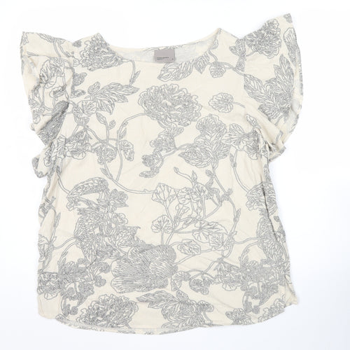 Vero Moda Womens Ivory Floral Blouse Size M Short Flutter Sleeve