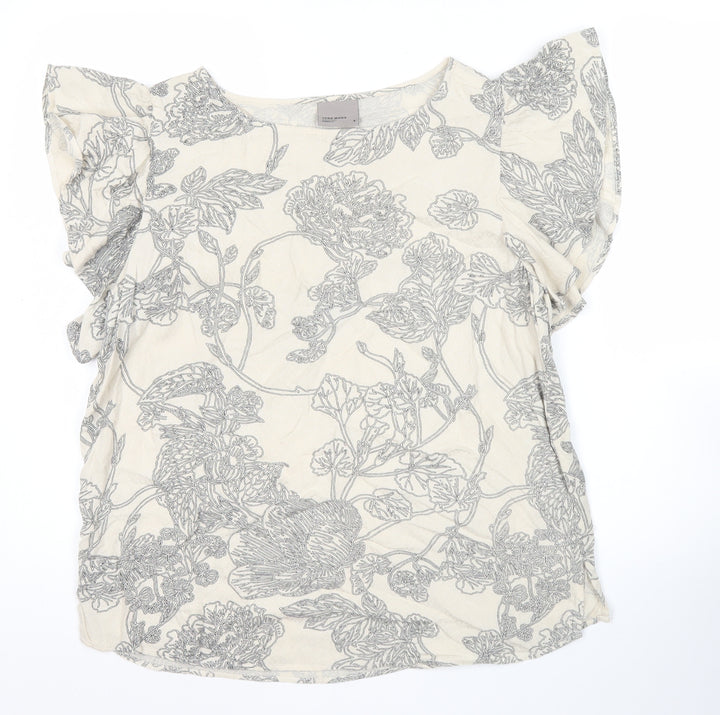 Vero Moda Womens Ivory Floral Blouse Size M Short Flutter Sleeve