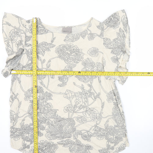 Vero Moda Womens Ivory Floral Blouse Size M Short Flutter Sleeve