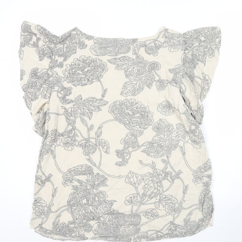 Vero Moda Womens Ivory Floral Blouse Size M Short Flutter Sleeve