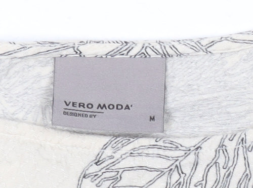 Vero Moda Womens Ivory Floral Blouse Size M Short Flutter Sleeve