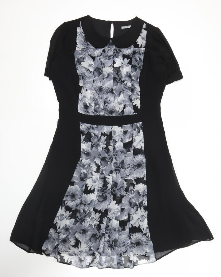 Marks and Spencer Womens Black Floral Hi-Low Fit & Flare Dress Size 12