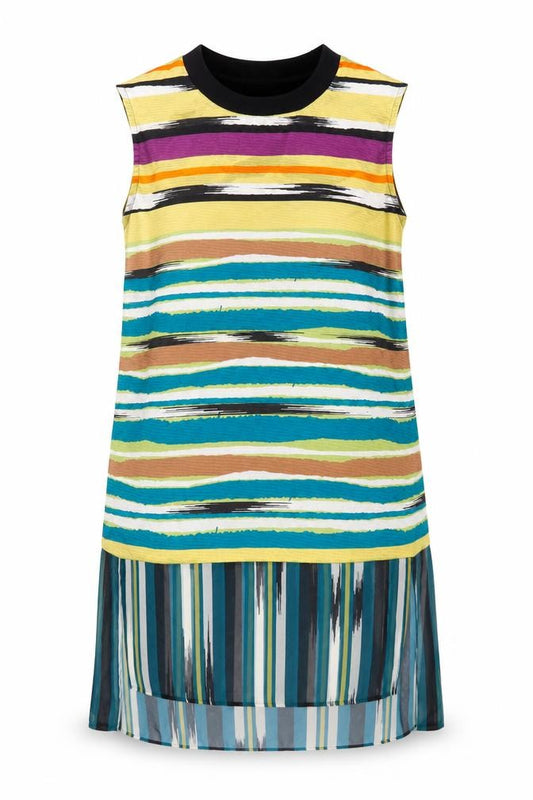 Front view of Marks & Spencer women’s multicoloured striped tunic blouse, size UK 12