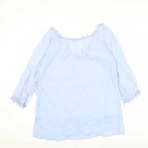 Zara Women Blue Tunic Blouse Size 10 Crochet V-Neck 3/4 Sleeve