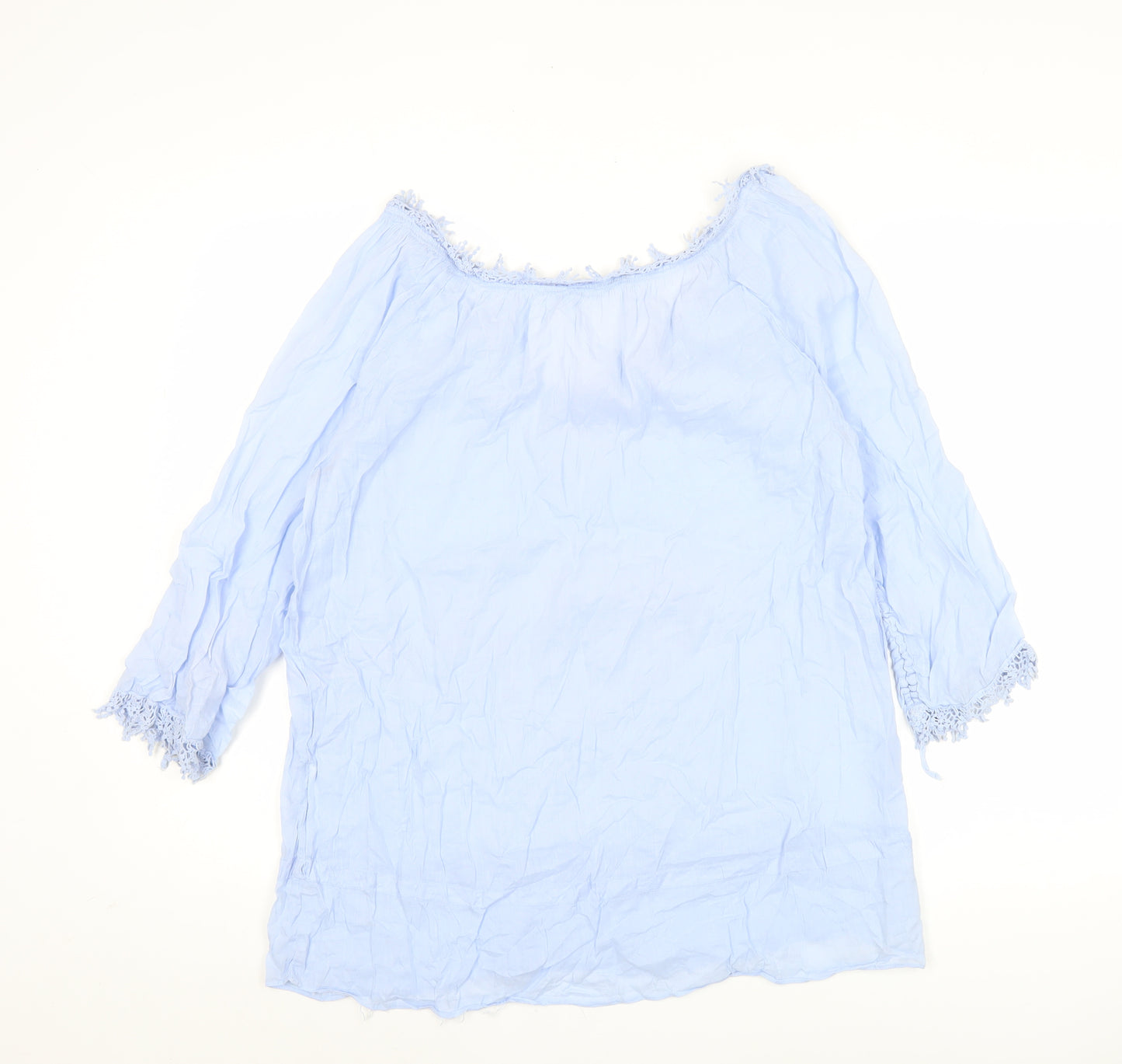 Zara Women Blue Tunic Blouse Size 10 Crochet V-Neck 3/4 Sleeve