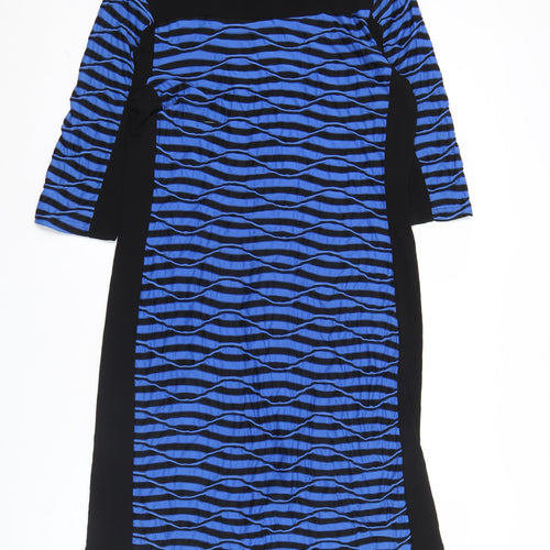 Frank Walder Women’s Blue Black Sheath Dress Size 14 Long Sleeve