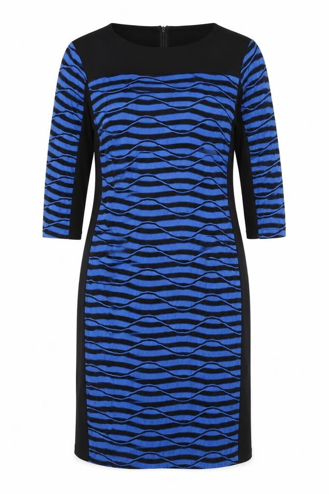 Frank Walder Women’s Blue Black Sheath Dress Size 14 Long Sleeve