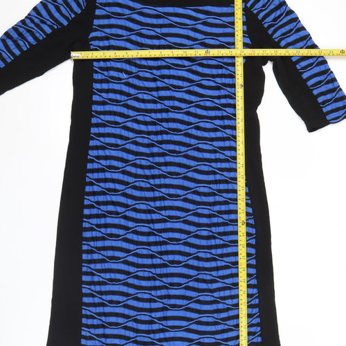 Frank Walder Women’s Blue Black Sheath Dress Size 14 Long Sleeve