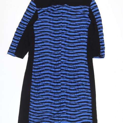 Frank Walder Women’s Blue Black Sheath Dress Size 14 Long Sleeve