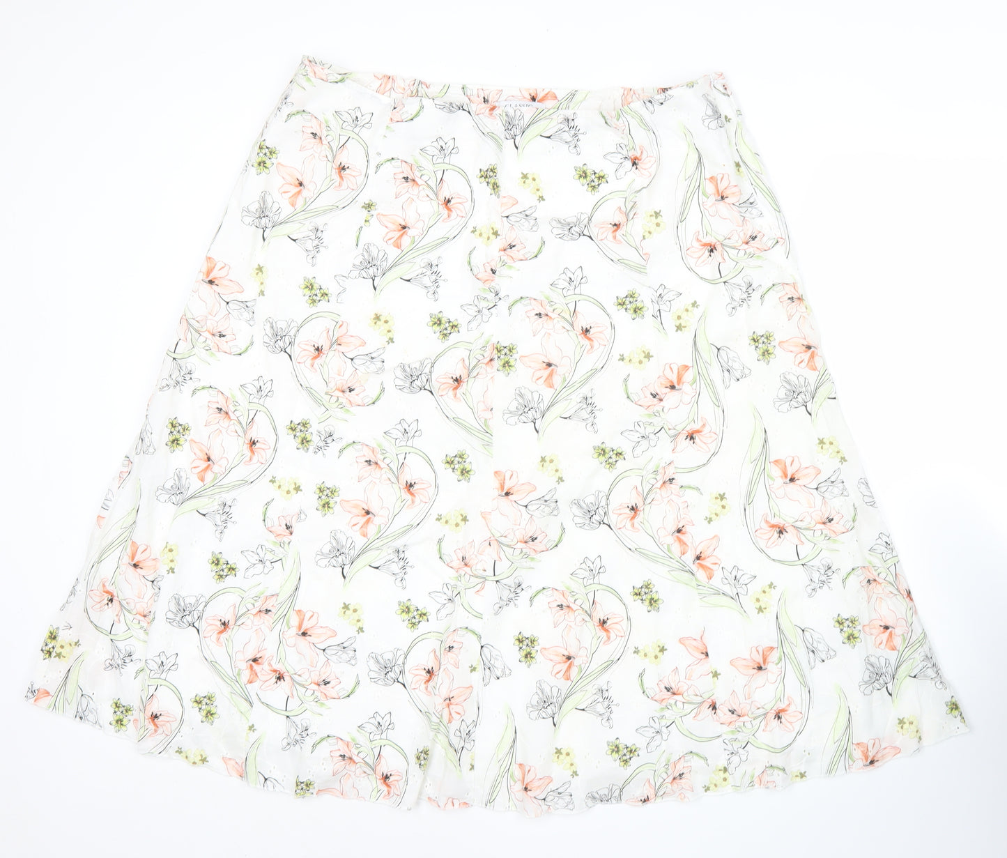 Marks and Spencer Womens White Floral A-Line Cotton Skirt Size 20