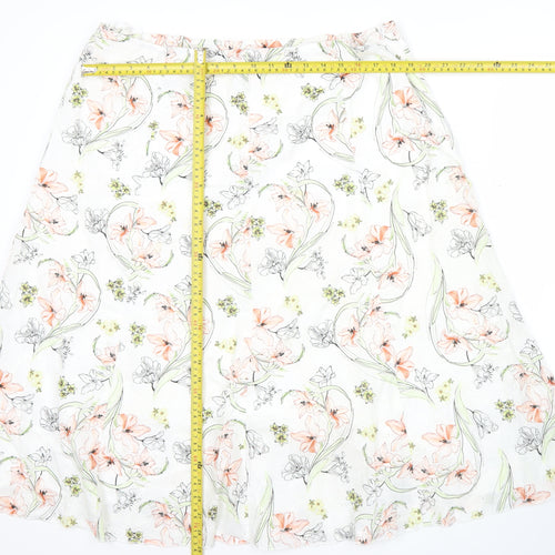 Marks and Spencer Womens White Floral A-Line Cotton Skirt Size 20