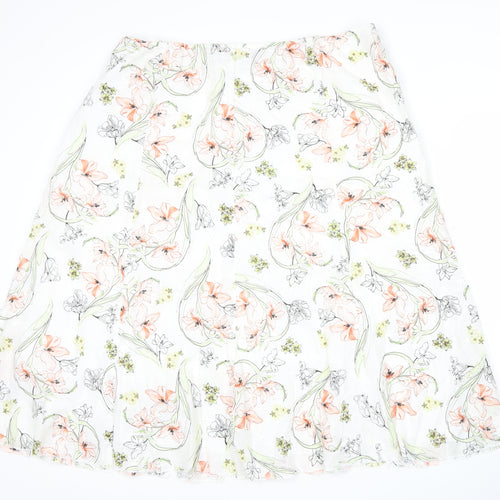 Marks and Spencer Womens White Floral A-Line Cotton Skirt Size 20